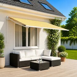 Durable Yellow White Awning Fabric 400 x 350 cm