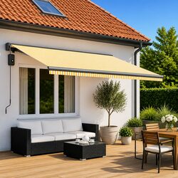 Durable Yellow White Awning Replacement Fabric 450 x 300cm