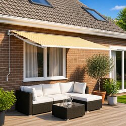 Durable Yellow and White Awning Replacement Fabric 500 x 350 cm