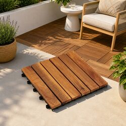 Premium Acacia Wood Decking Tiles 30x30cm Interlocking