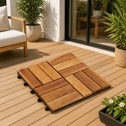 Decking Tile 30pcs Brown 30x30cm Acacia Hardwood Interlocking Square Garden