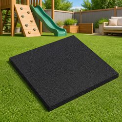 18-Piece Black Fall Protection Rubber Tiles 50x50cm