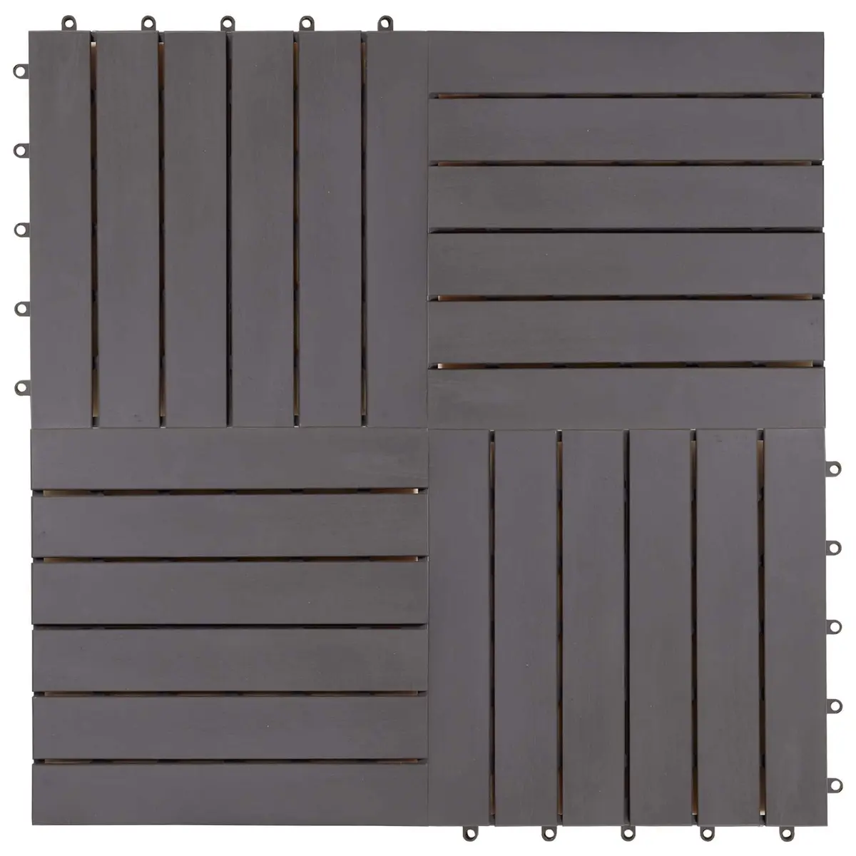 Decking Tile Solid Acacia Hardwood 30 x 30 cm Grey Interlocking Square Outdoor Patio