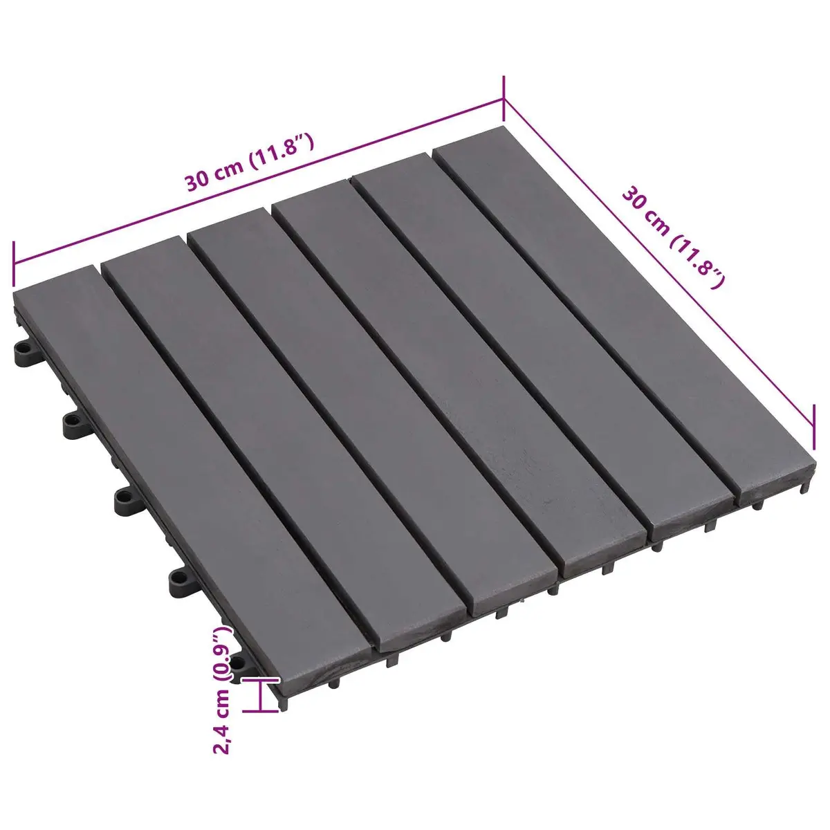 Decking Tile Solid Acacia Hardwood 30 x 30 cm Grey Interlocking Square Outdoor Patio