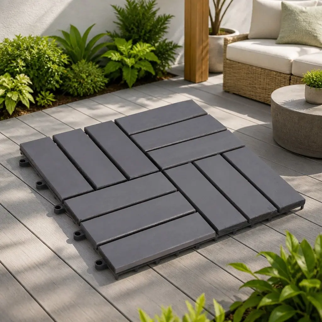 Decking Tile Acacia Hardwood 30 x 30 cm Grey Interlocking Square