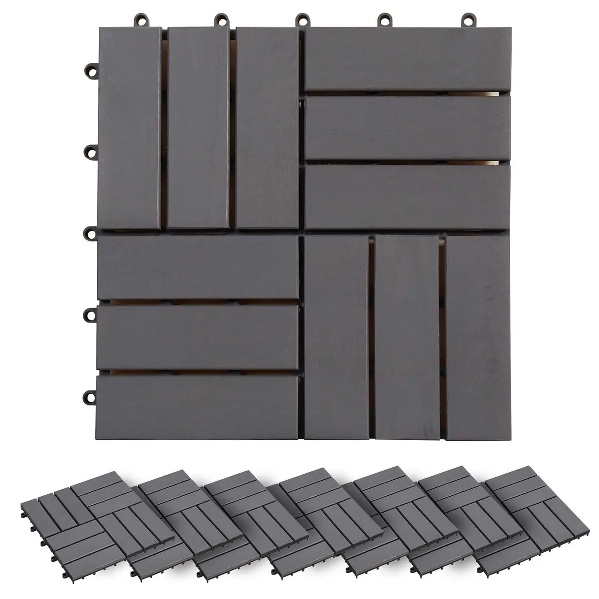 Decking Tiles Acacia Hardwood 30x30cm Grey 30 Piece Interlocking Outdoor Patio