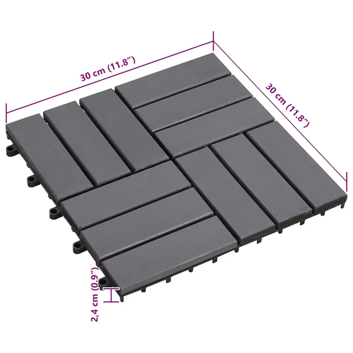 Decking Tiles Acacia Hardwood 30x30cm Grey 30 Piece Interlocking Outdoor Patio