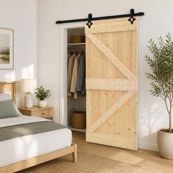 Modern Solid Pine Wood Sliding Door with Steel Track 80x210cm