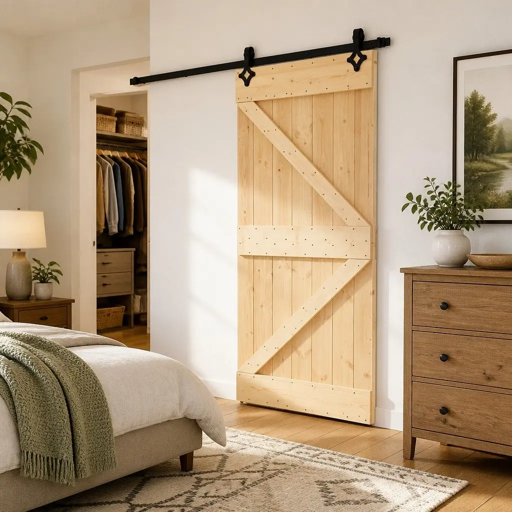 Sliding Door Solid Pine Wood 80 x 210 cm Natural Black Modern Space-Saving