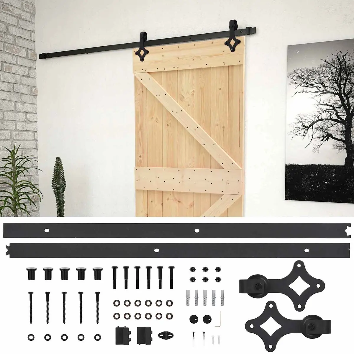 Sliding Door Solid Pine Wood 80 x 210 cm Natural Black Modern Space-Saving