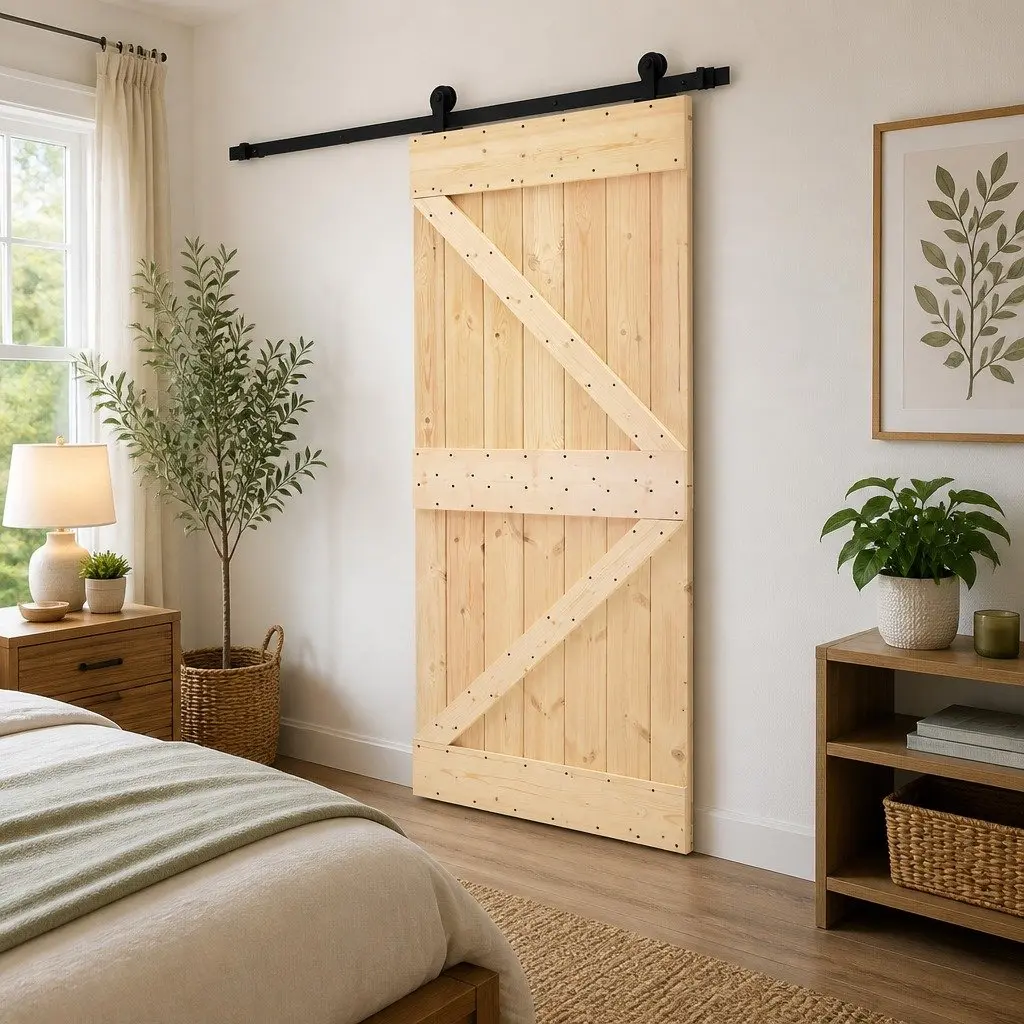 Solid Pine Wood Sliding Door 80 x 210 cm Natural Brown Black