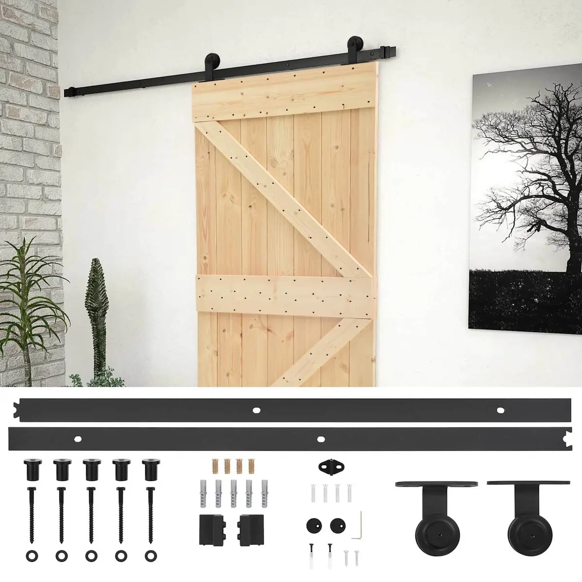 Solid Pine Wood Sliding Door 80 x 210 cm Natural Brown Black