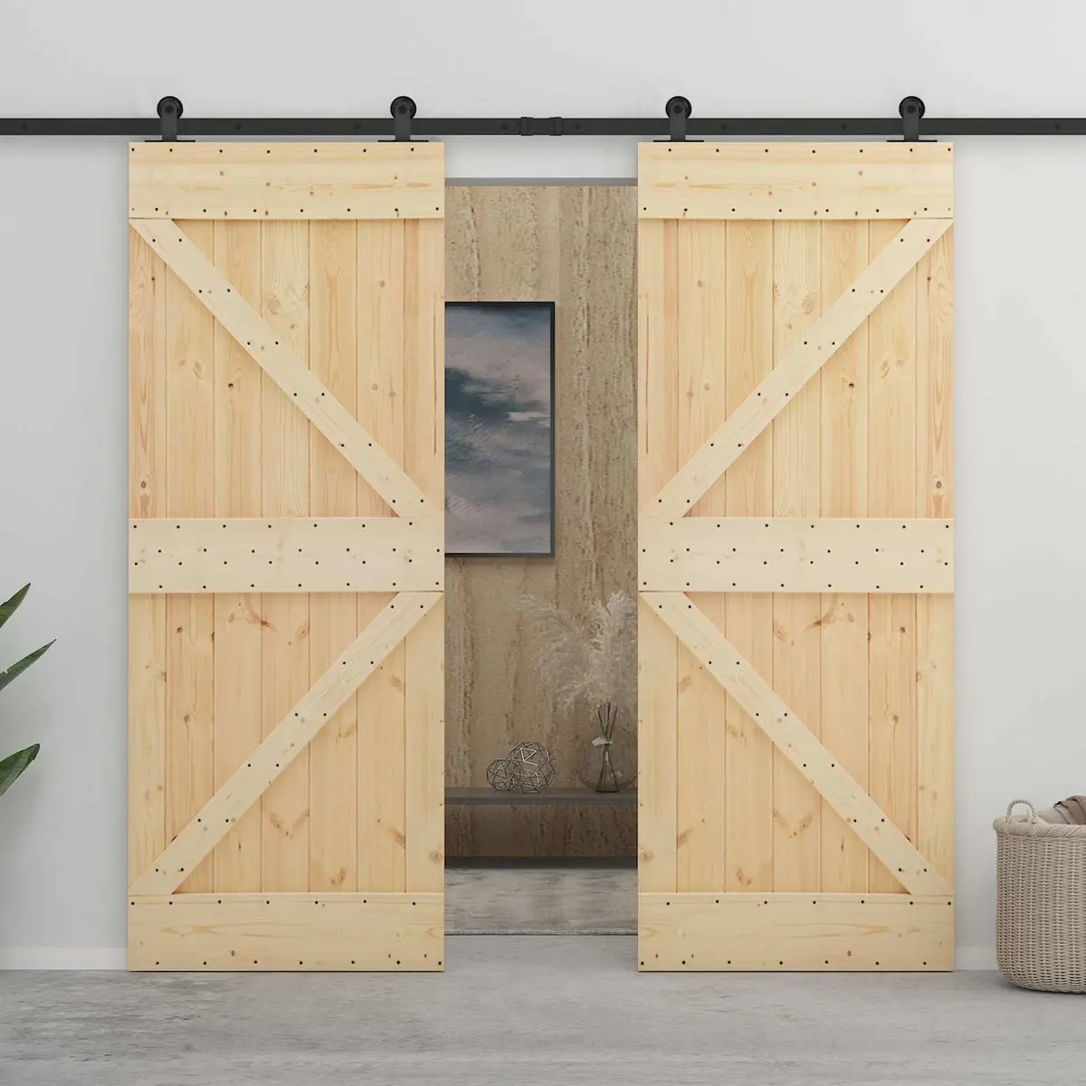Solid Pine Wood Sliding Door 80 x 210 cm Natural Brown Black