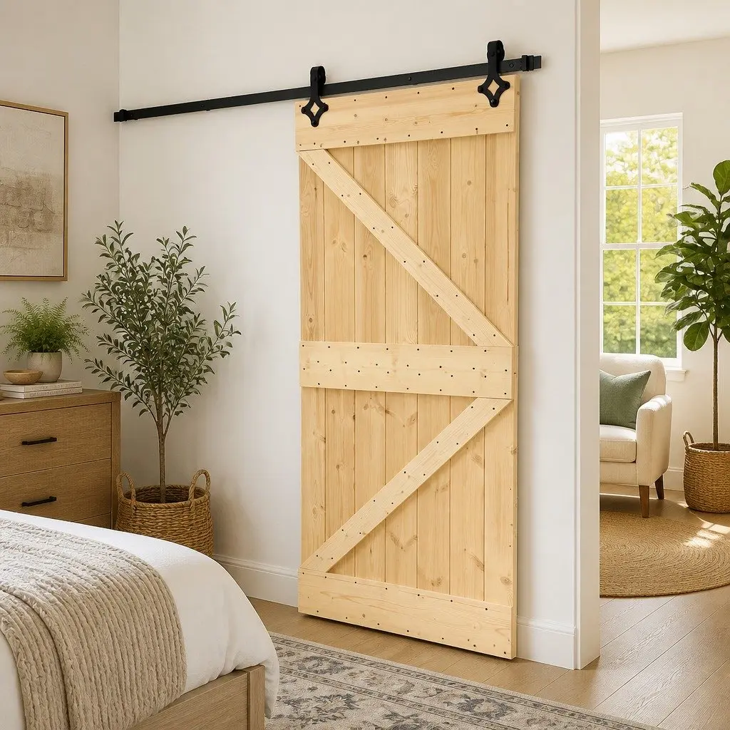 Sliding Door 90 x 210 cm Solid Pine Wood Modern Room Divider Space-Saving