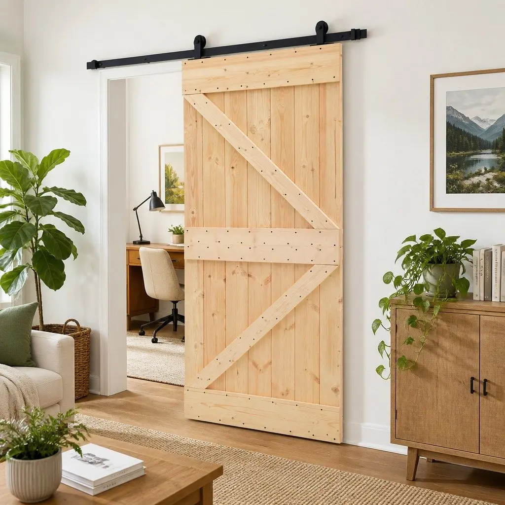 Sliding Door Solid Pine Wood 90 x 210 cm Natural Brown Black