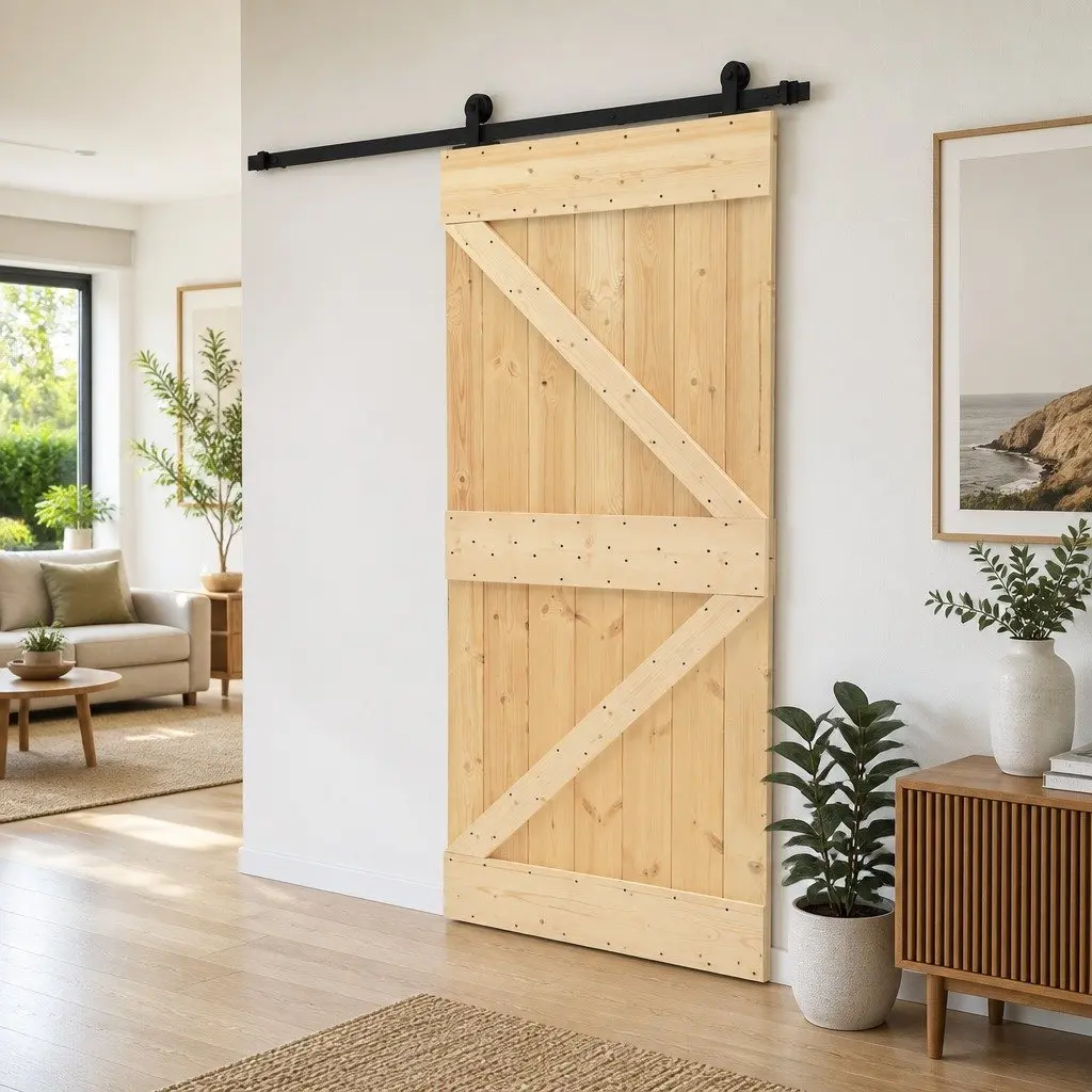 Solid Pine Wood Sliding Door 100 x 210 cm Brown