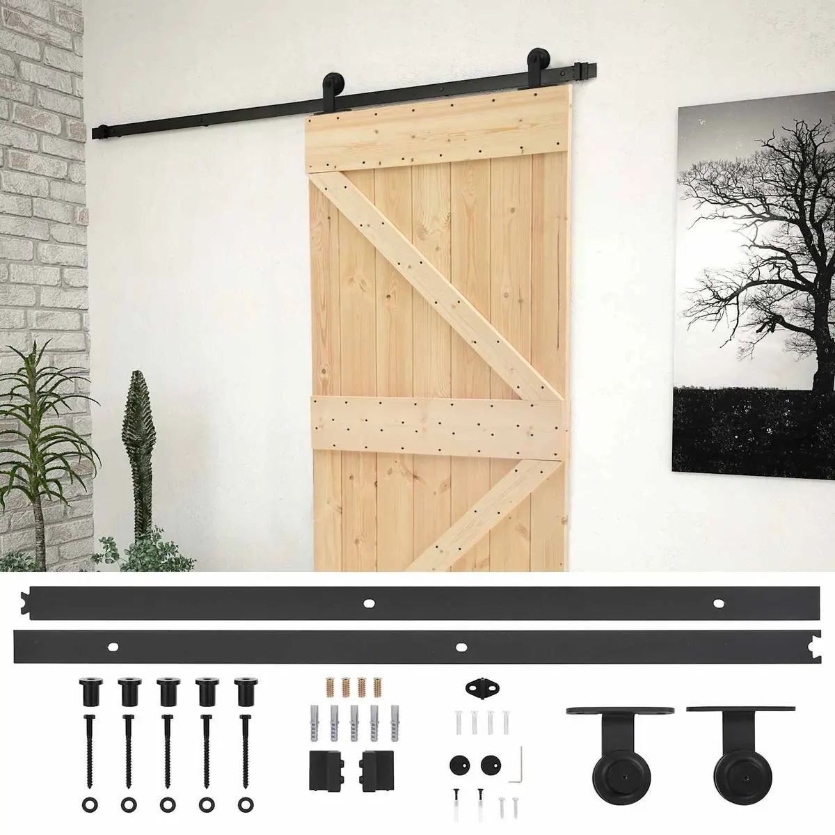 Solid Pine Wood Sliding Door 100 x 210 cm Brown