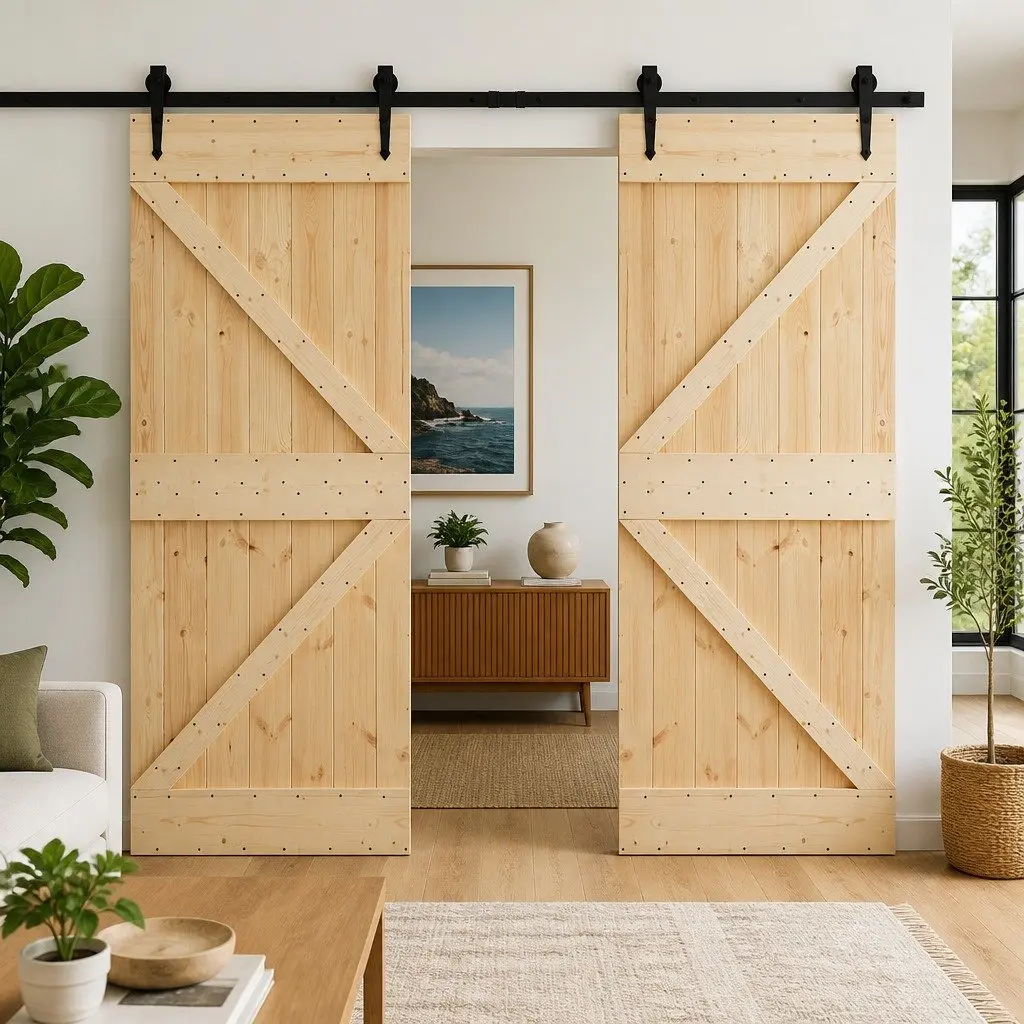 Sliding Door Solid Pine Wood 80 x 210 cm Brown 2 pcs Modern Space-Saving Room Divider