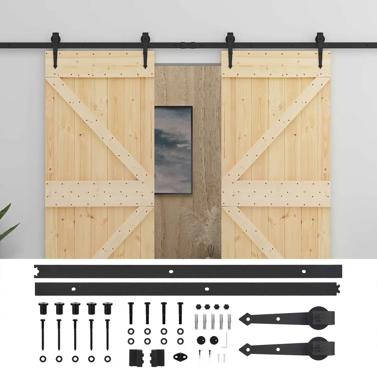 Solid Pine Wood Sliding Door Set for Interiors