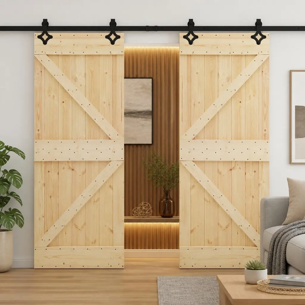 Solid Pine Wood Sliding Door Room Divider, 2 pcs