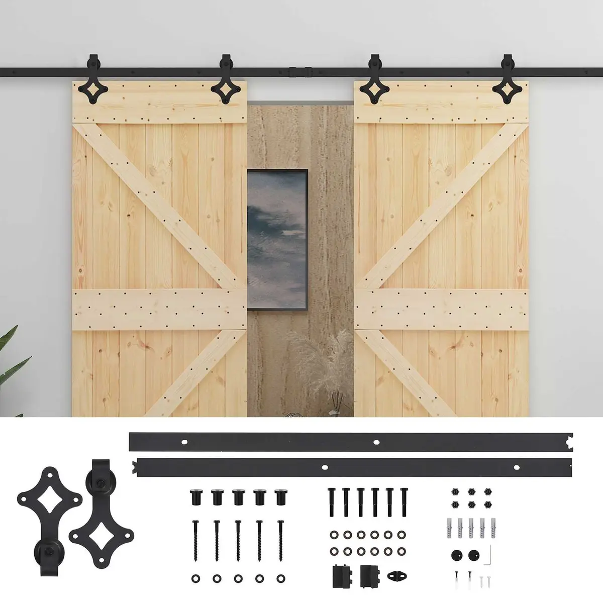 Solid Pine Wood Sliding Door Set, 80 x 210 cm
