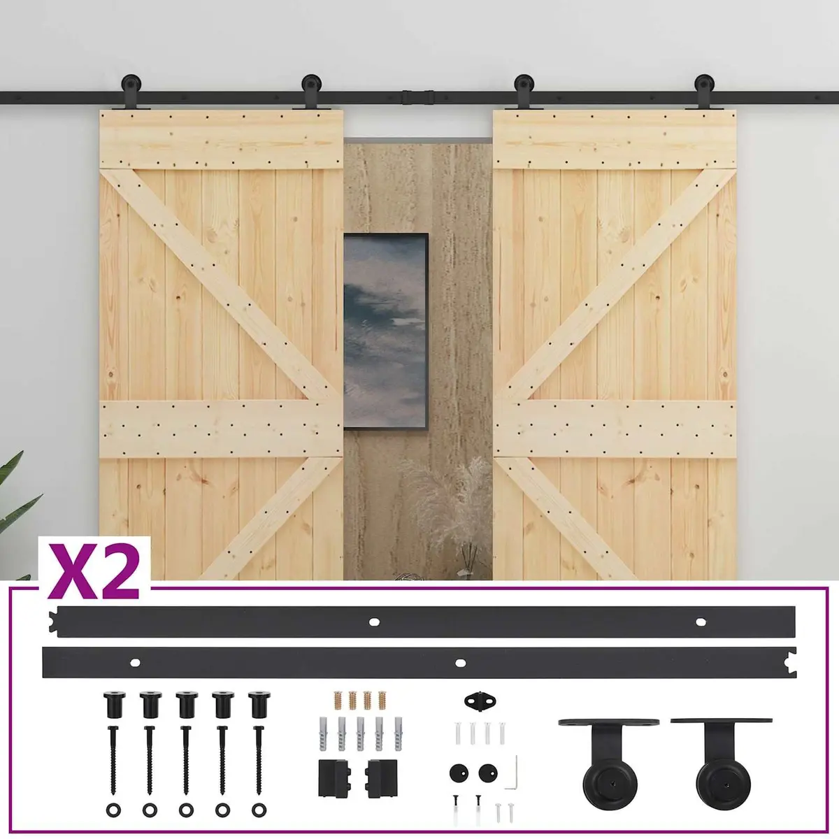 Solid Pine Wood Sliding Doors with Steel Track System