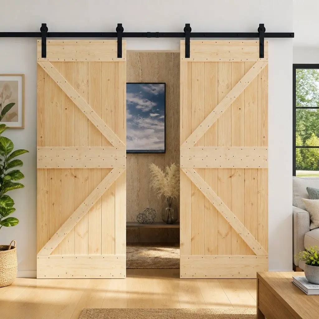 Sliding Door Set of 2, 80 x 210 cm, Solid Pine
