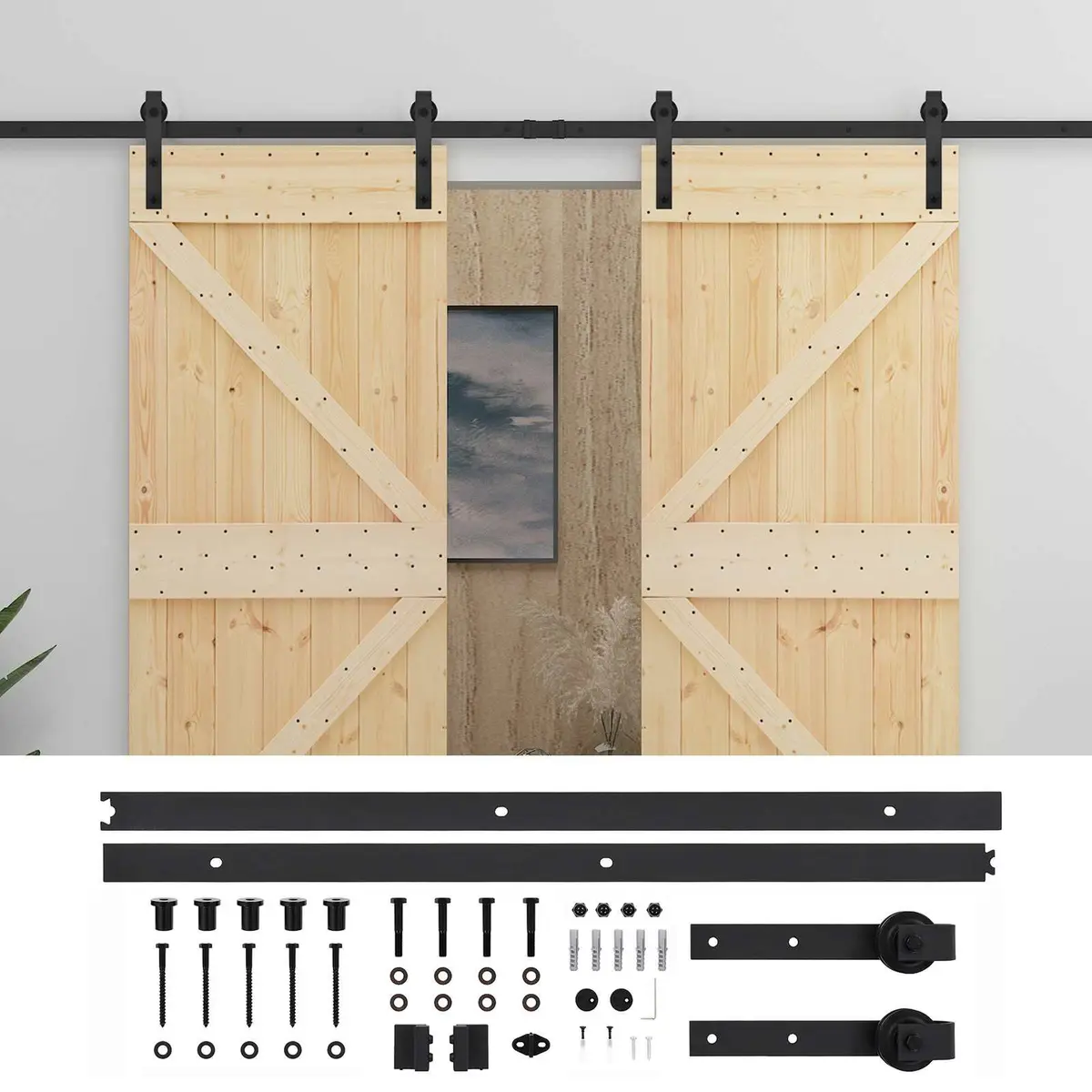 Sliding Door Set of 2, 80 x 210 cm, Solid Pine