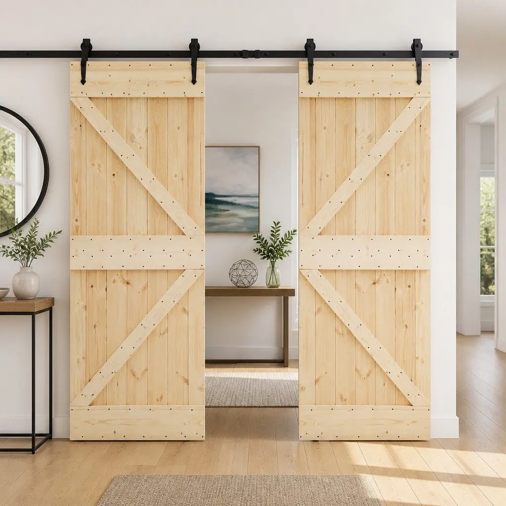 Pine Wood Sliding Door 90 x 210 cm with 2 Panels