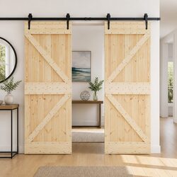 Pine Wood Sliding Door 90 x 210 cm with 2 Panels