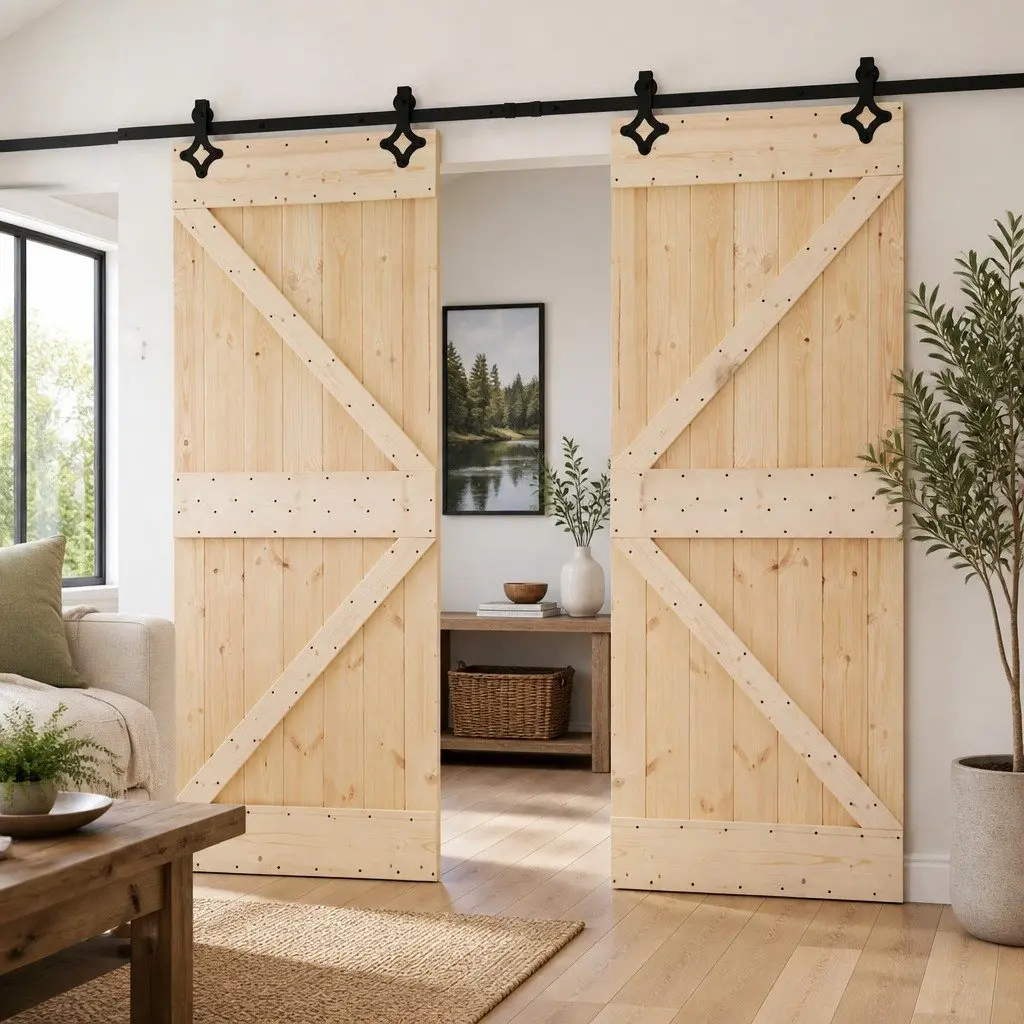 2 pcs Solid Pine Wood Sliding Door for Interiors