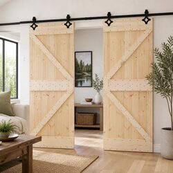 Sliding Door 2 pcs Solid Pine Wood Natural Modern Interior Room Divider Space