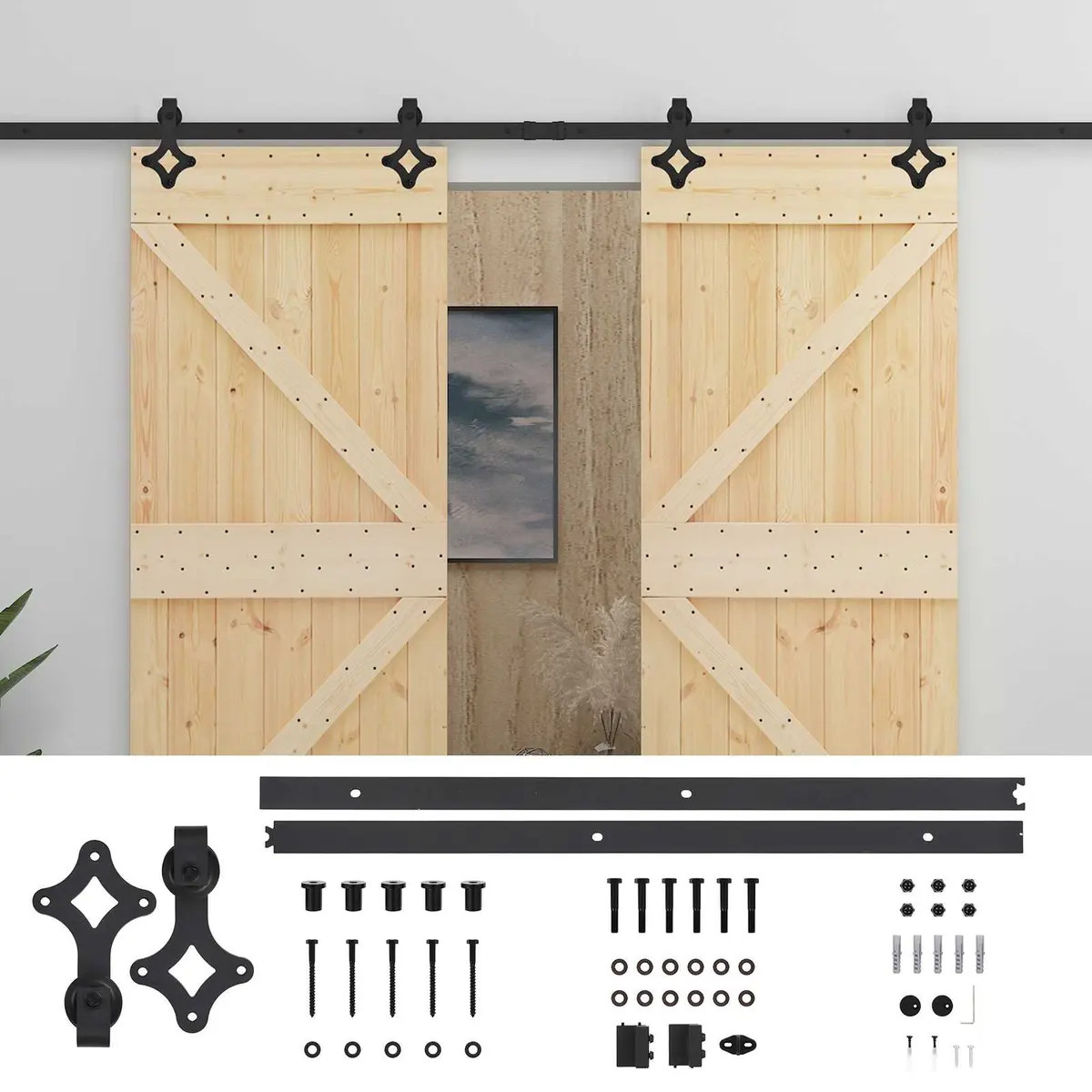 2 pcs Solid Pine Wood Sliding Door for Interiors