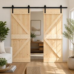 Sliding Door 2 Pcs Solid Pine Wood Modern Room Divider Space Saver Interior