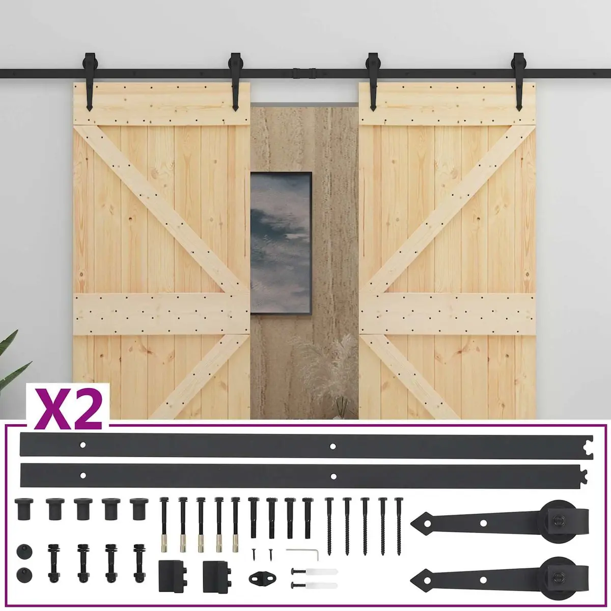 Solid Pine Wood Sliding Door Set 90 x 210 cm Brown