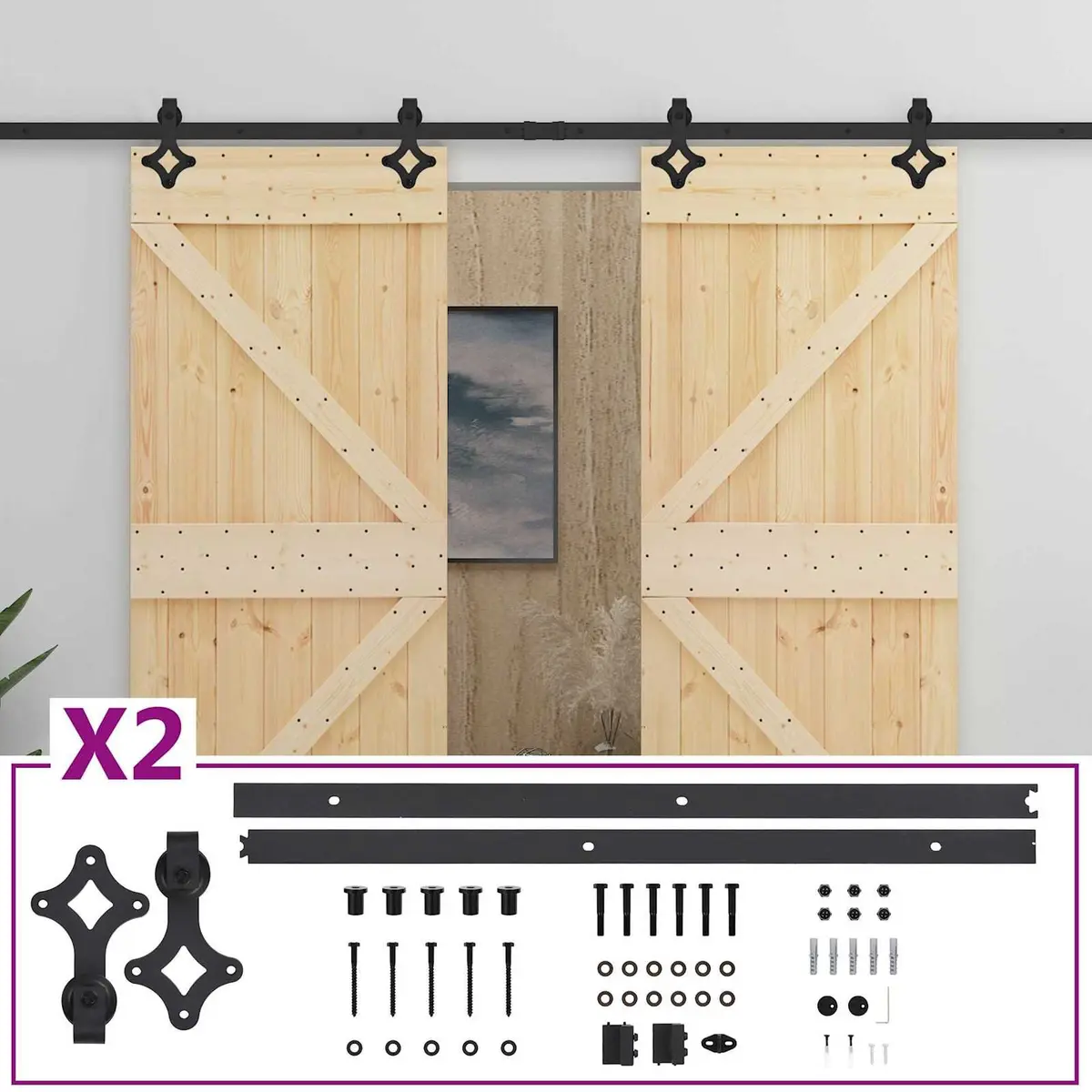 Solid Pine Wood Modern Sliding Door 2 pcs 100 x 210 cm