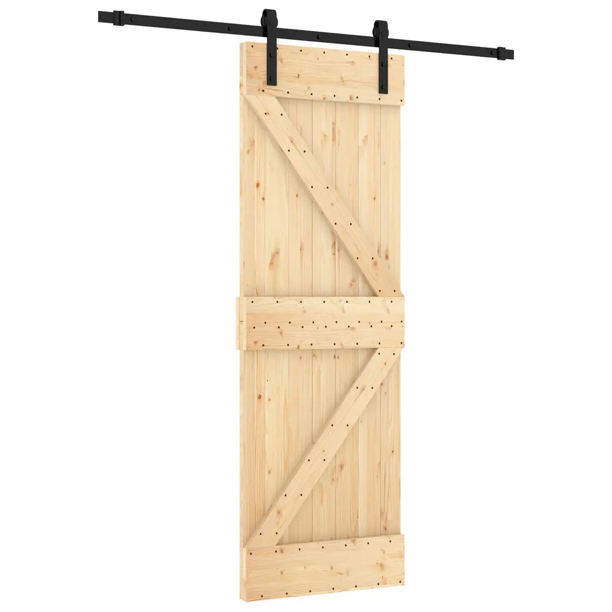 Solid Pine Sliding Door in Natural Brown and Black