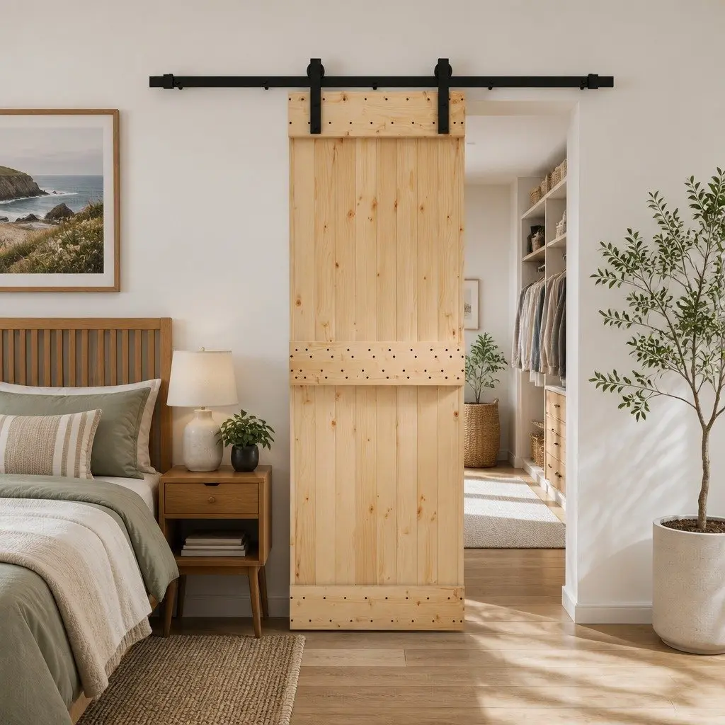 Solid Pine Wood Sliding Door 70x210cm Brown