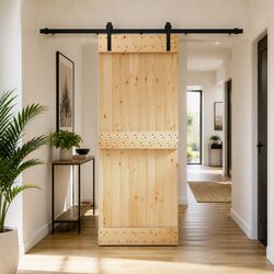 Sliding Door Natural Brown 80 x 210 cm Solid Pine Wood Modern Interior Space