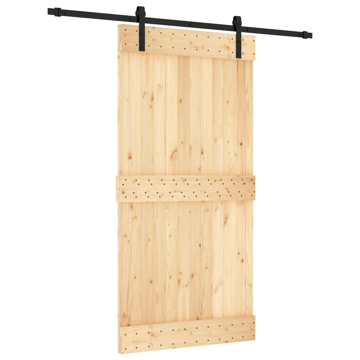 Sliding Door Solid Pine Wood Black Frame 100 x 210 cm