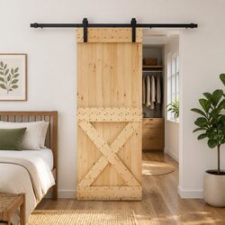 Natural Brown Solid Pine Wood Sliding Door 80 x 210 cm