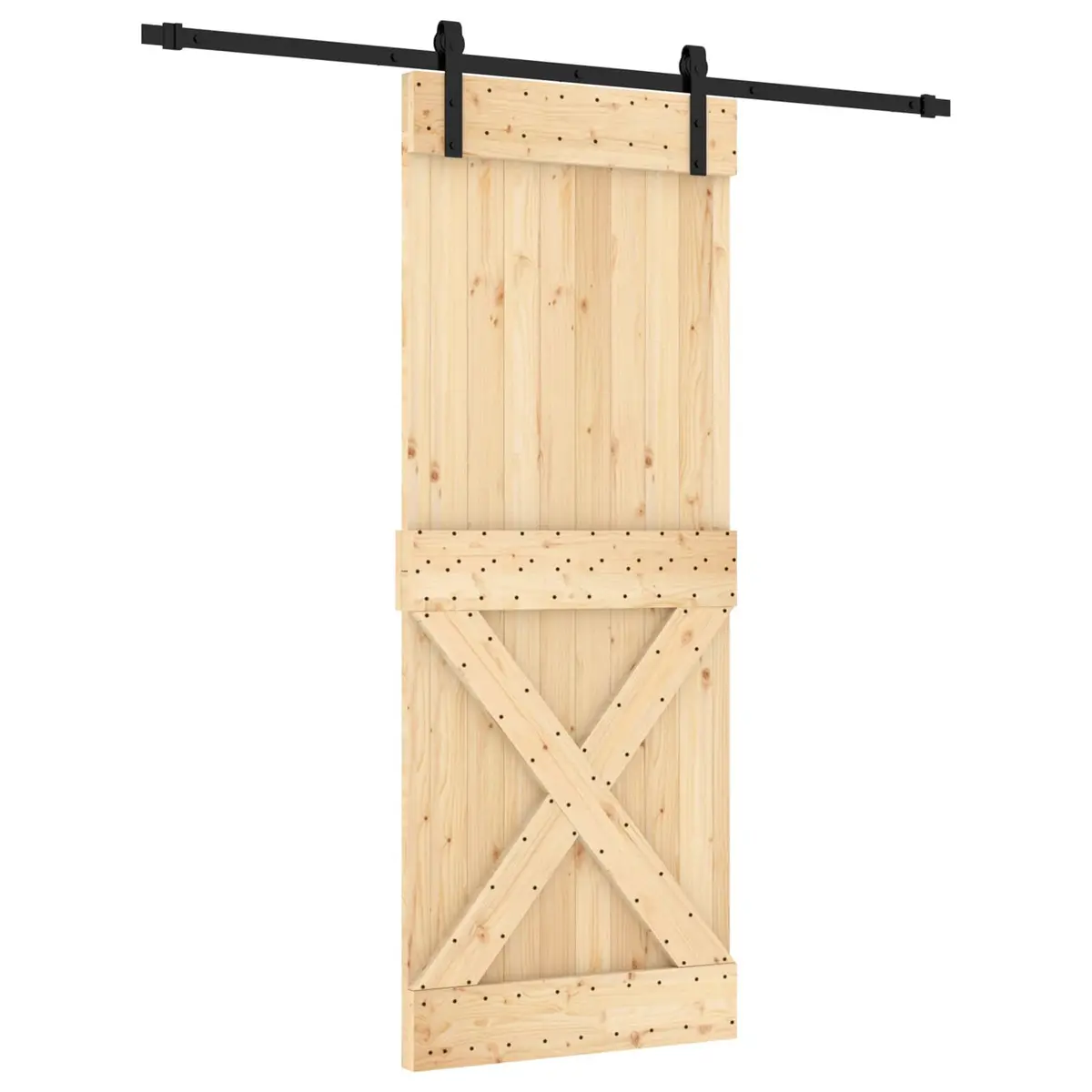 Natural Brown Solid Pine Wood Sliding Door 80 x 210 cm
