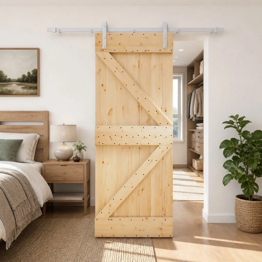 Solid Pine Sliding Door with Durable Rail System