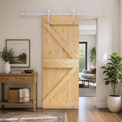 Modern Sliding Door in Solid Pine Wood, Natural White 80 x 210 cm