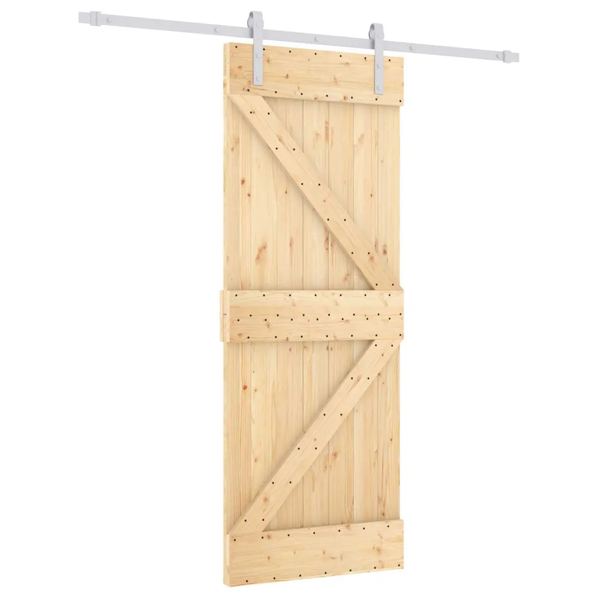 Sliding Door in Solid Pine Wood, Natural White 80 x 210 cm