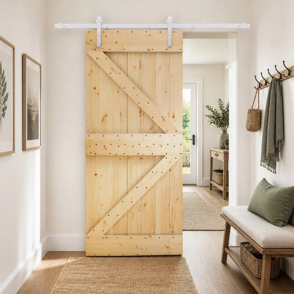 Sliding Door with Solid Pine Frame and Steel Track