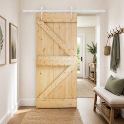 Sliding Door Natural White Solid Pine Wood Frame Modern Interior Space Saving