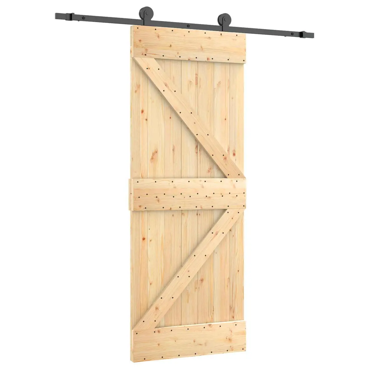 Sliding Door in Solid Pine Wood with Steel Track