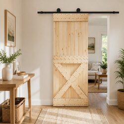 Modern Sliding Door in Brown Natural Wood, 80 x 210 cm