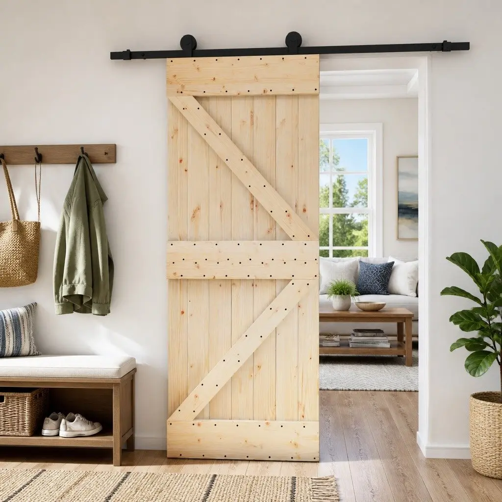 Sliding Door in Solid Pine Wood 85 x 210 cm